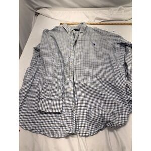 Ralph Lauren Button Down Shirt Adult XL White Blue Grid Check Plaid Pony Mens